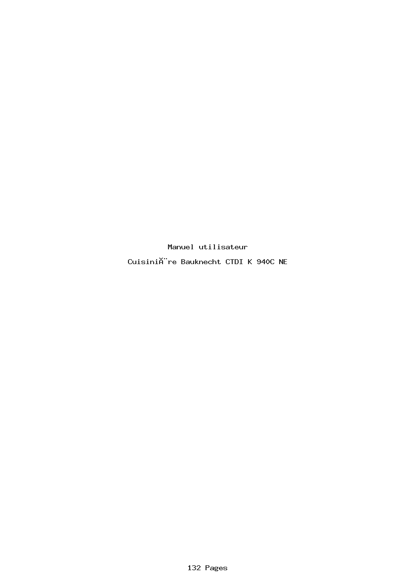 Page 1 de la notice Manuel utilisateur Bauknecht CTDI K 940C NE
