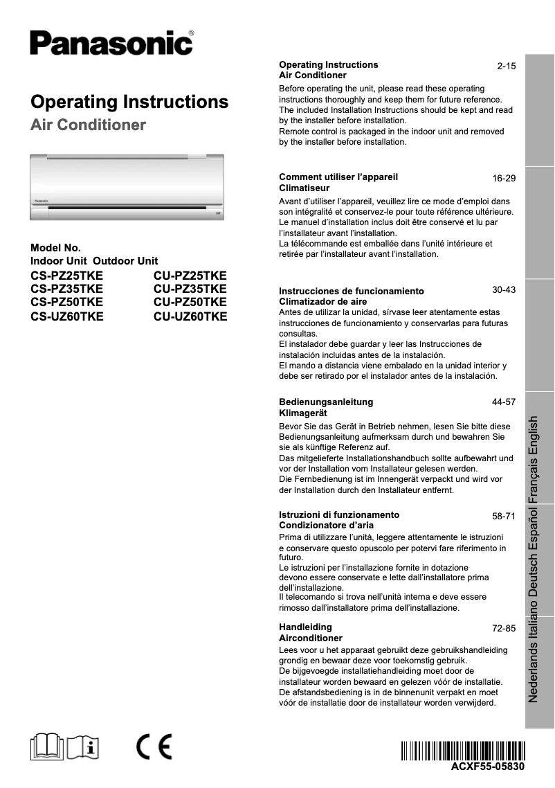 Page 1 de la notice Manuel utilisateur Panasonic CU-PZ50TKE