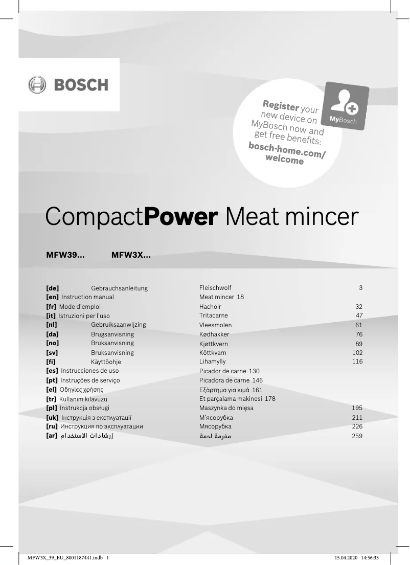 Page 1 de la notice Manuel utilisateur Bosch CompactPower MFW3X17B