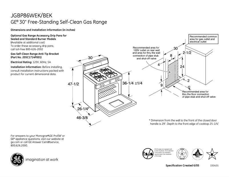 Página 1 del manual Ficha técnica GE JGBP86BEKBB