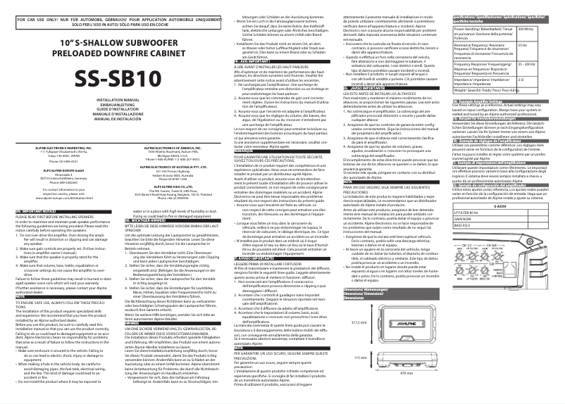 Page 1 de la notice Manuel utilisateur Alpine SS-SB12