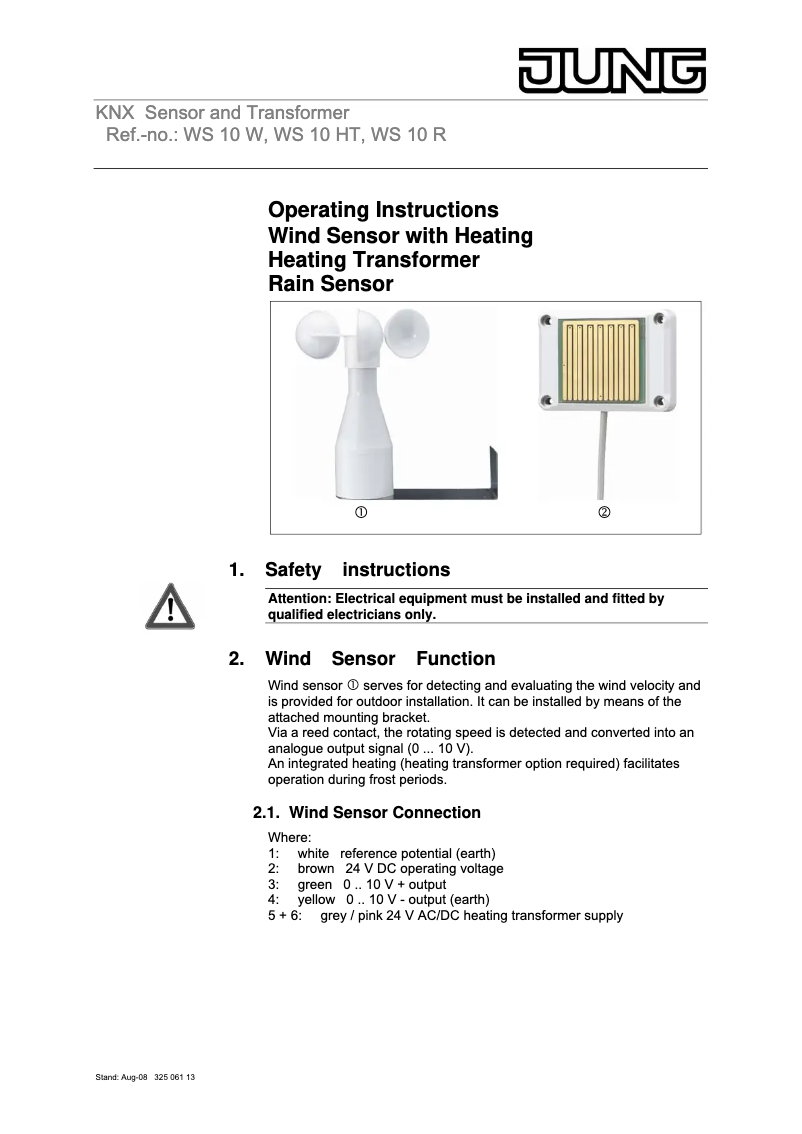 Page 1 de la notice Manuel utilisateur JUNG WS10H
