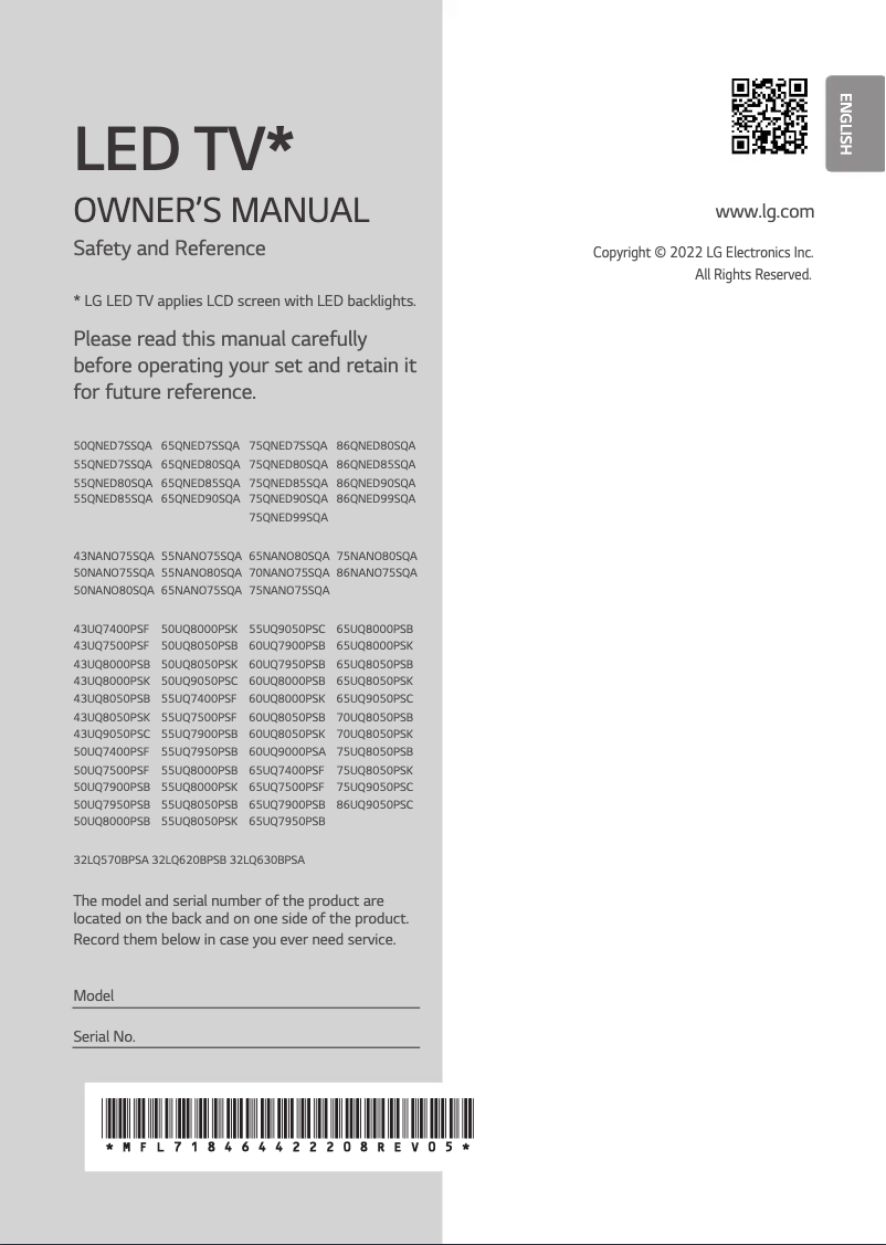 Page 1 de la notice Manuel utilisateur LG 75QNED85SQA