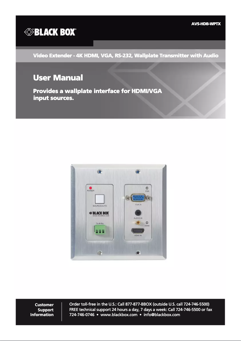 Page 1 de la notice Manuel utilisateur Black Box AVS-HDB-WPTX