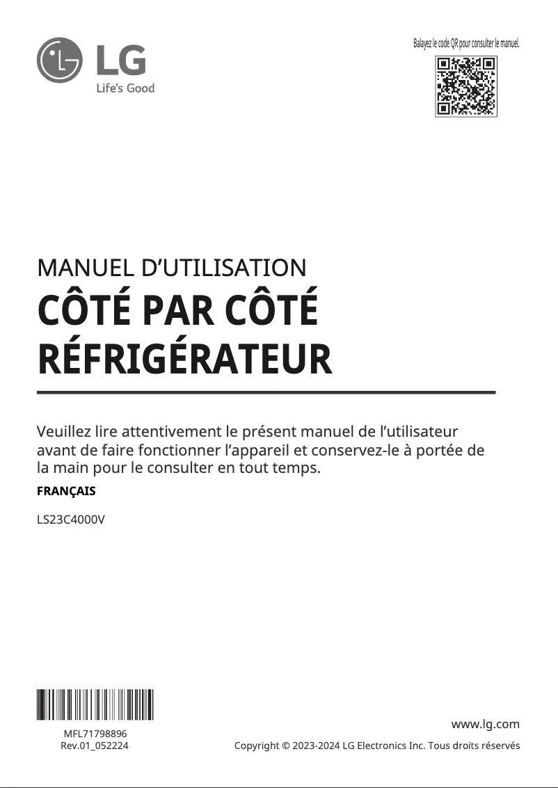 Page 1 de la notice Manuel utilisateur LG LS23C4000V