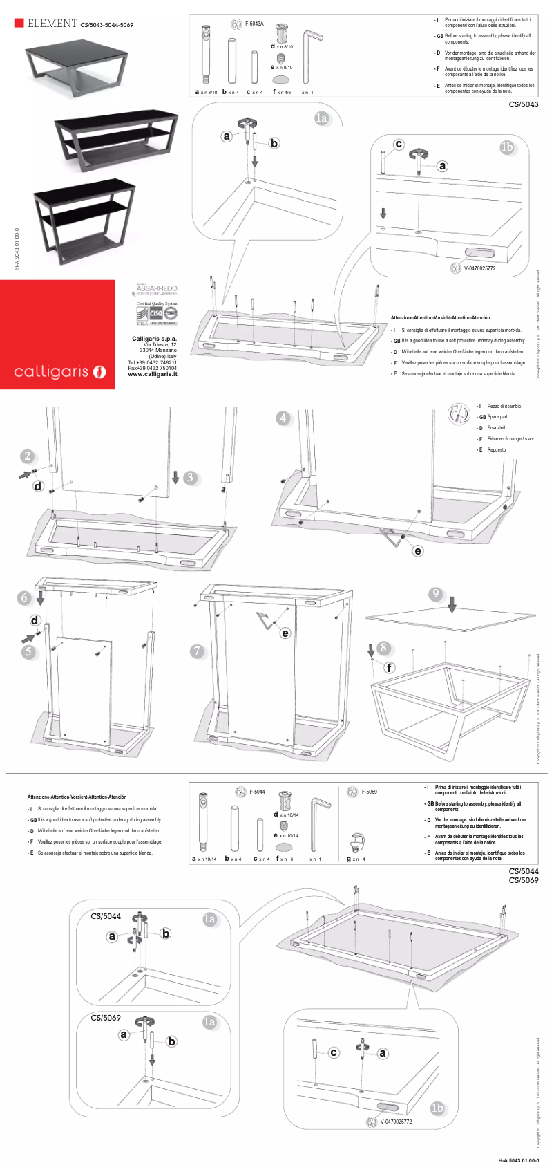 Page 1 of the manual User Manual Calligaris .com ELEMENT