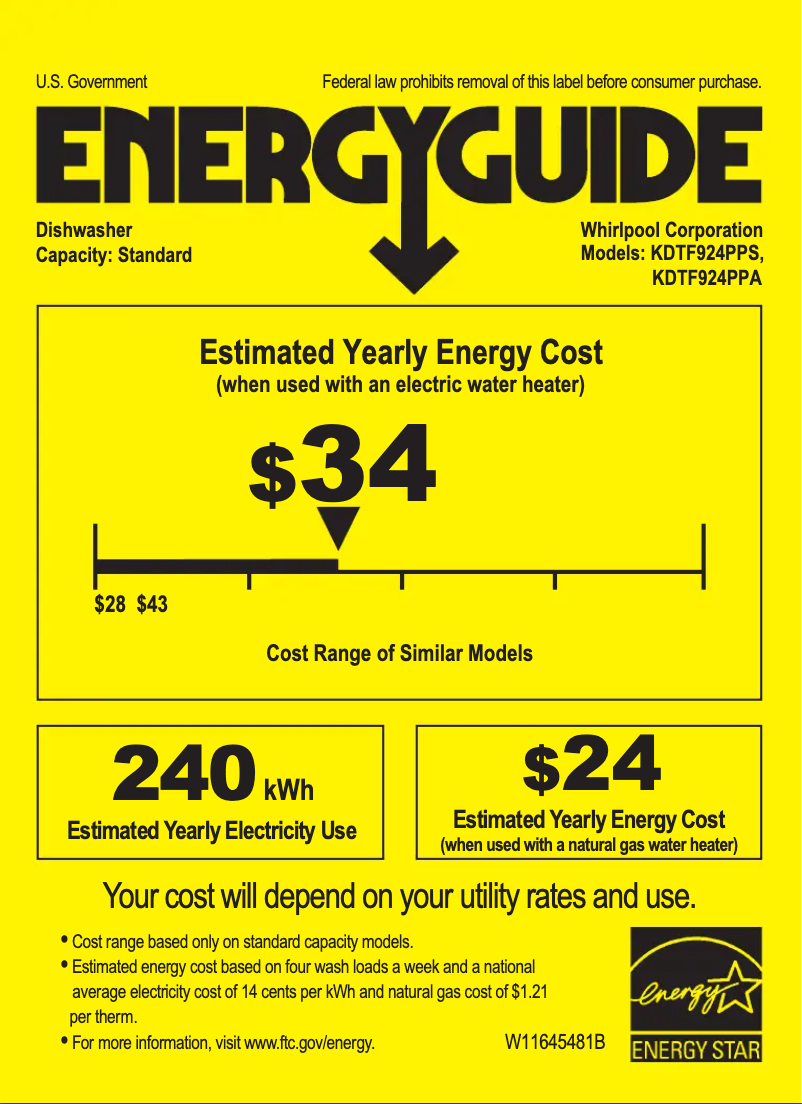 Page 1 de la notice Label énergétique KitchenAid KDTF924PPS