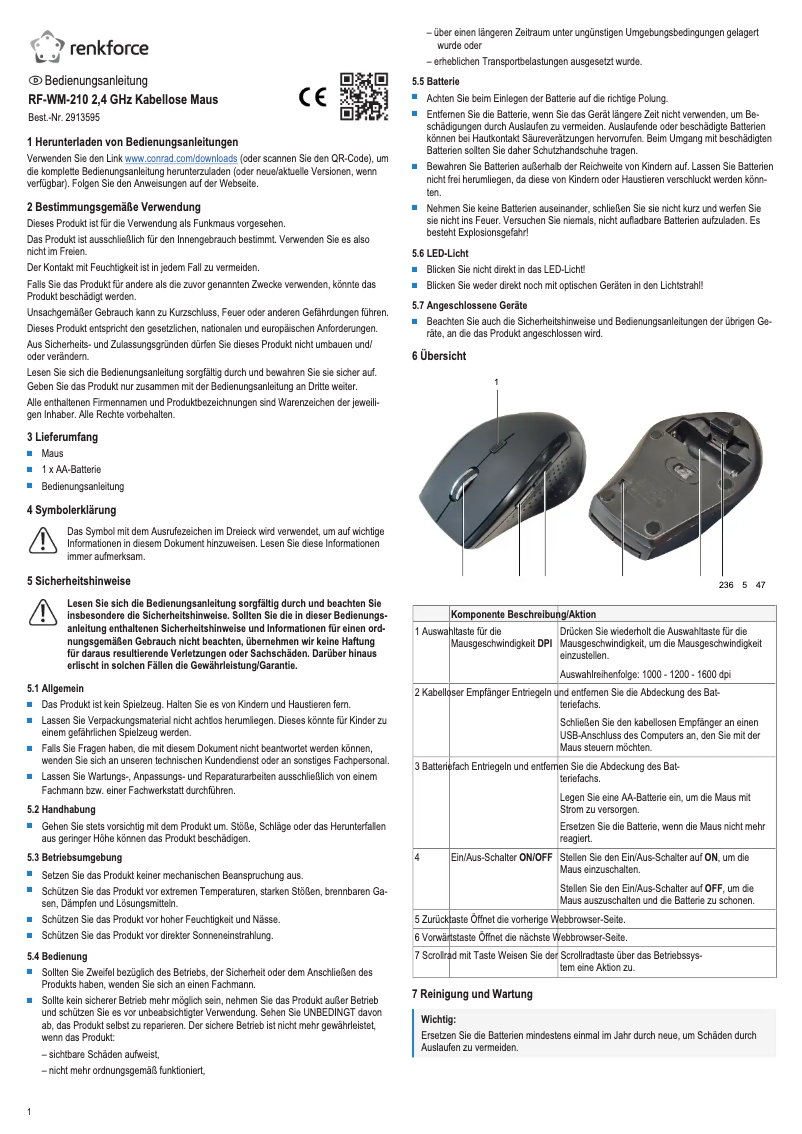 Page 1 de la notice Manuel utilisateur Renkforce RF-WM-210