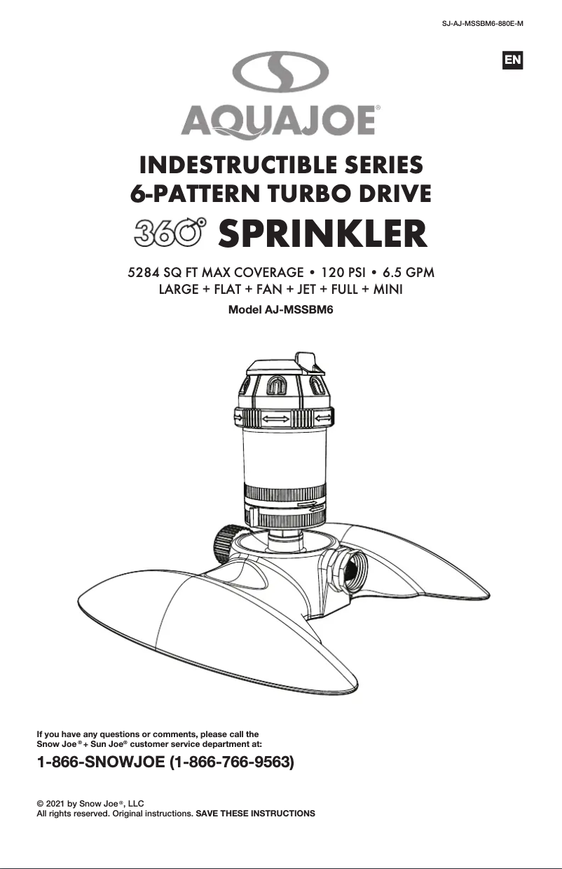 Page 1 de la notice Manuel utilisateur Aqua Joe AJ-MSSBM6