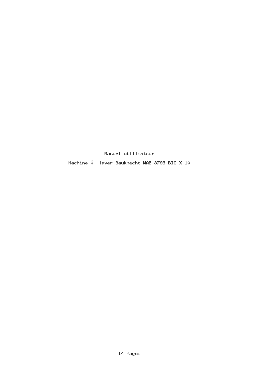 Page 1 de la notice Manuel utilisateur Bauknecht WAB 8795 BIG X 10