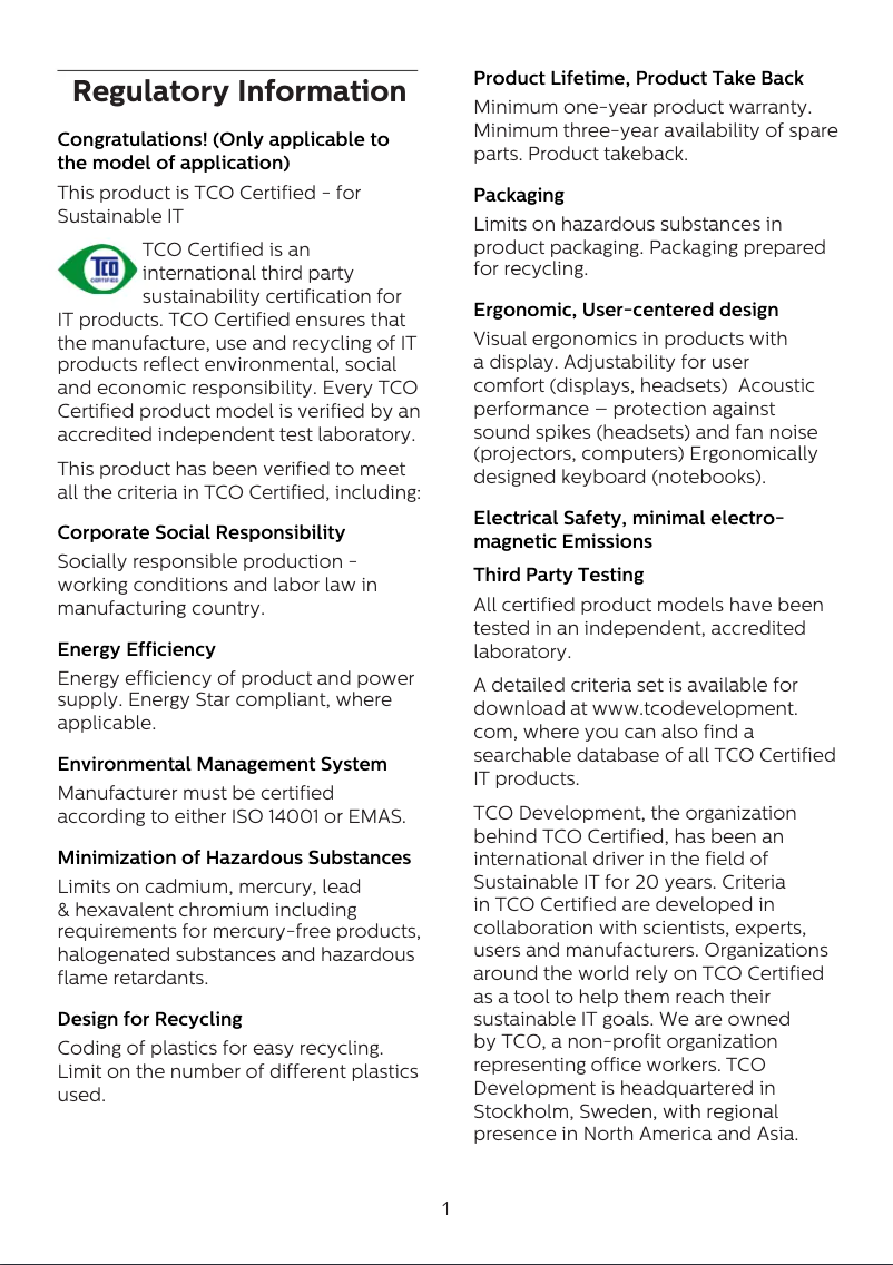 Page 1 of the manual User Manual Philips Moda 275C5QGSWI