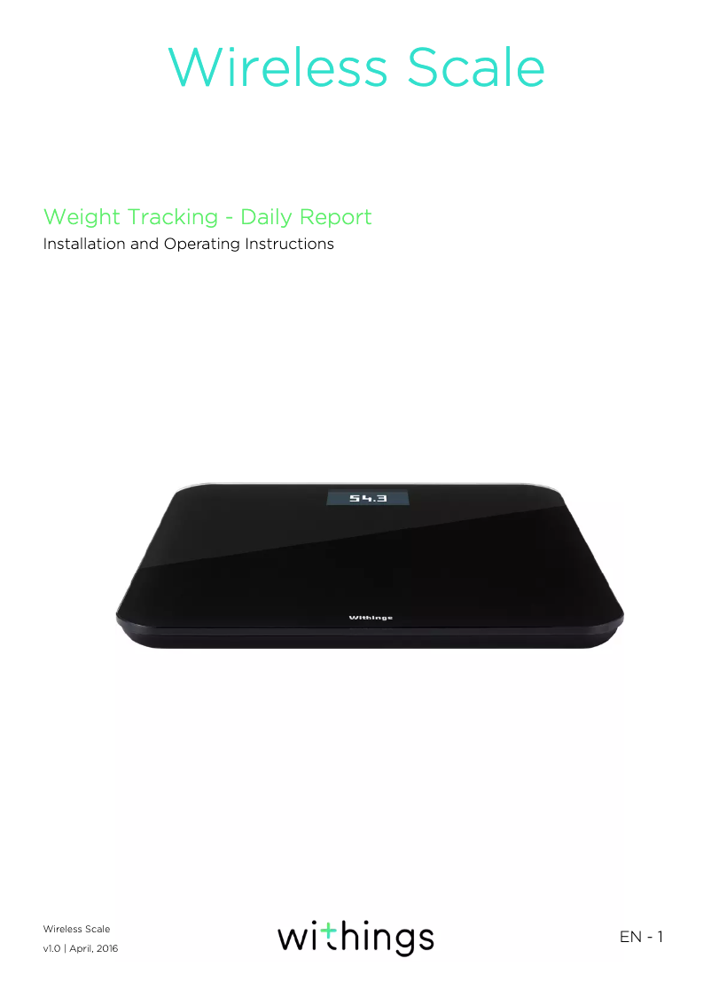 Page 1 de la notice Guide d'installation Withings Wireless Scale WS-30