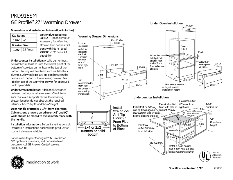 Página 1 del manual Ficha técnica GE Profile PKD915SMSS
