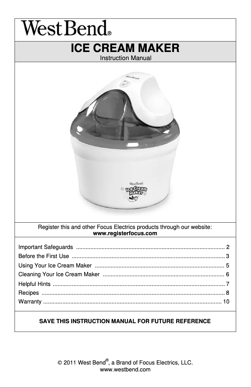 Page 1 de la notice Manuel utilisateur WestBend IC12893CF