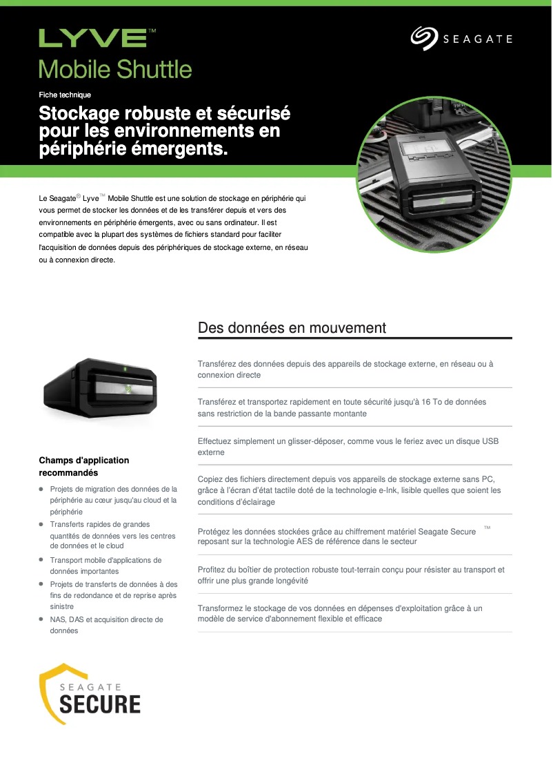 Page 1 of the manual Technical Sheet Seagate Lyve Mobile Shuttle
