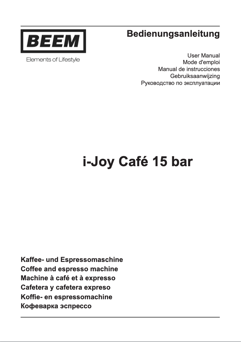 Page 1 de la notice Manuel utilisateur BEEM i-Joy Café 15 bar