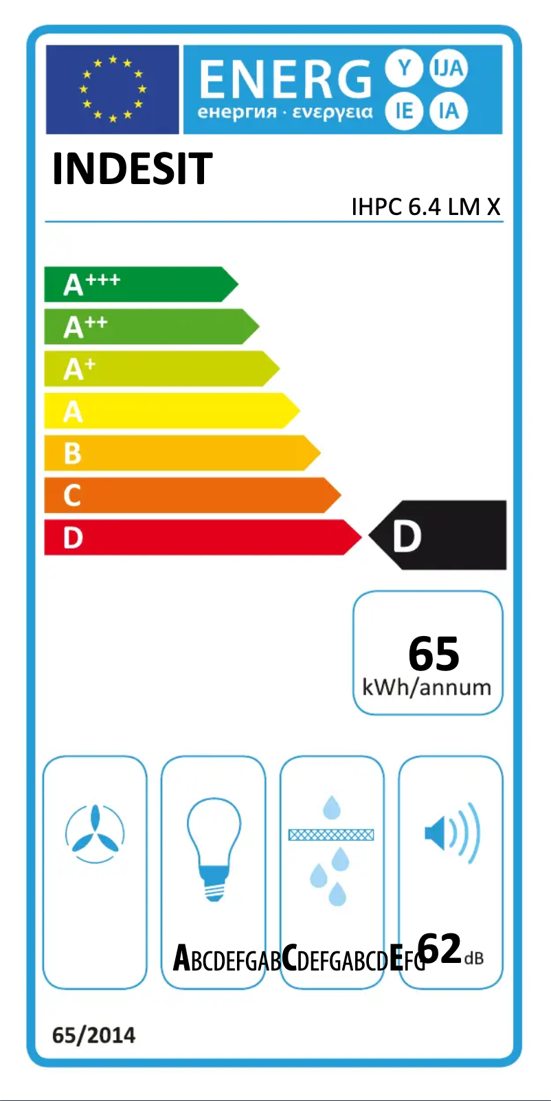 Page n°1 - Label énergétique Indesit IHPC 6.4 LM X