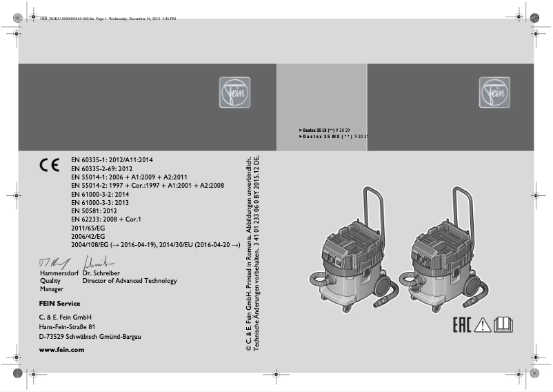 Page 1 de la notice Manuel utilisateur Fein Dustex 35 MX