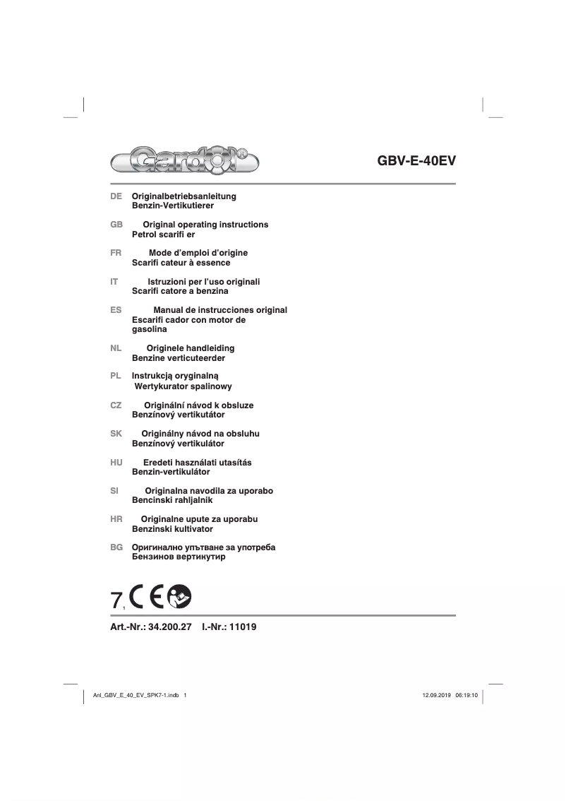 Page 1 de la notice Manuel utilisateur Gardol GBV-E-40EV