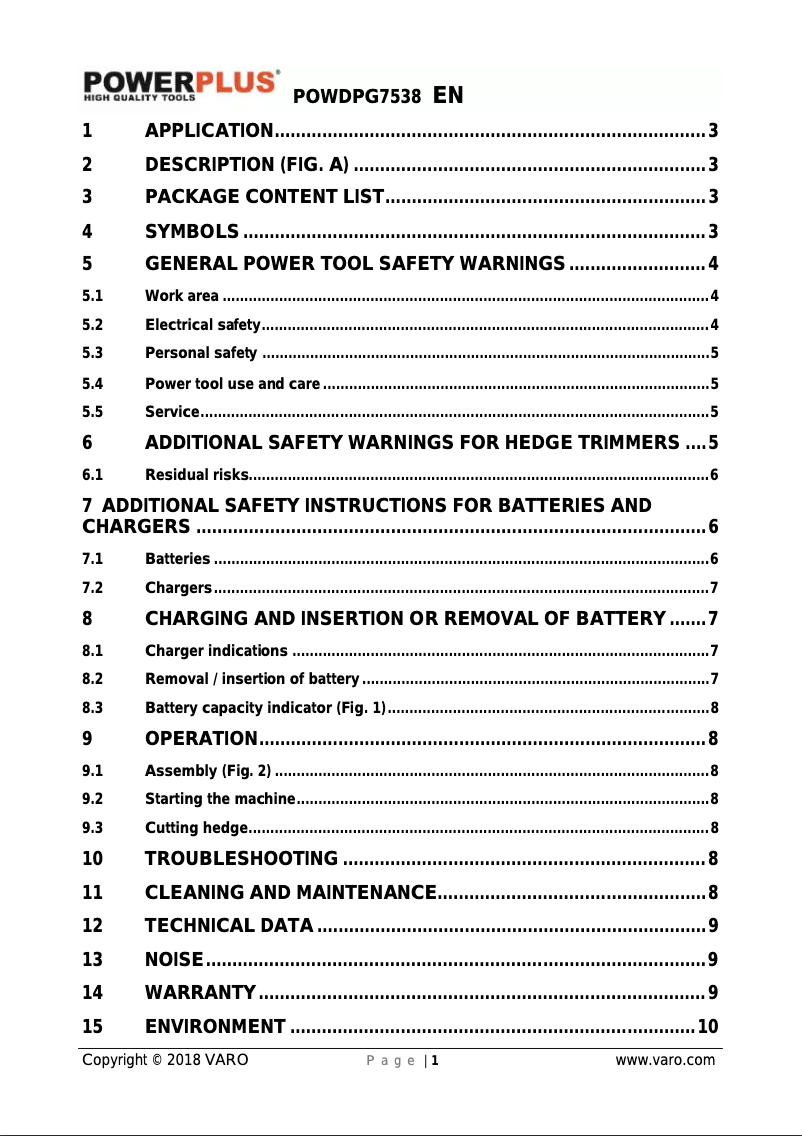 Page 1 de la notice Manuel utilisateur Powerpeak POWDPG7538