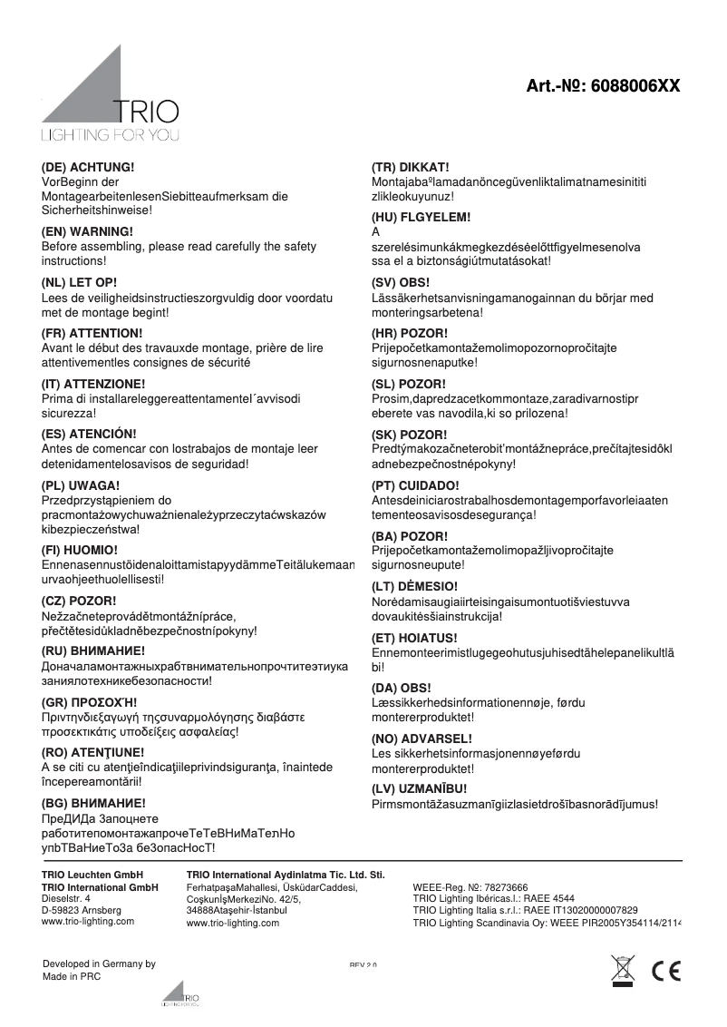 Page 1 de la notice Manuel utilisateur Trio Lighting Edward 608800632