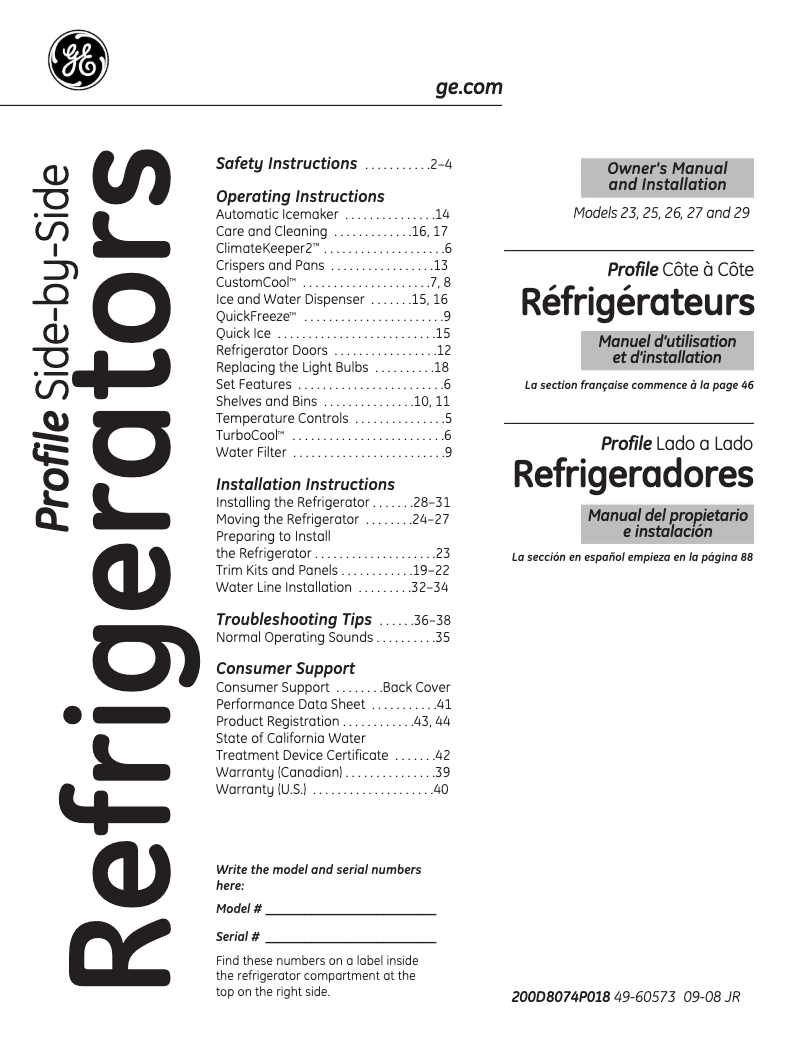 Page n°1 - Guide d'installation GE Profile PSHS6RGXSS