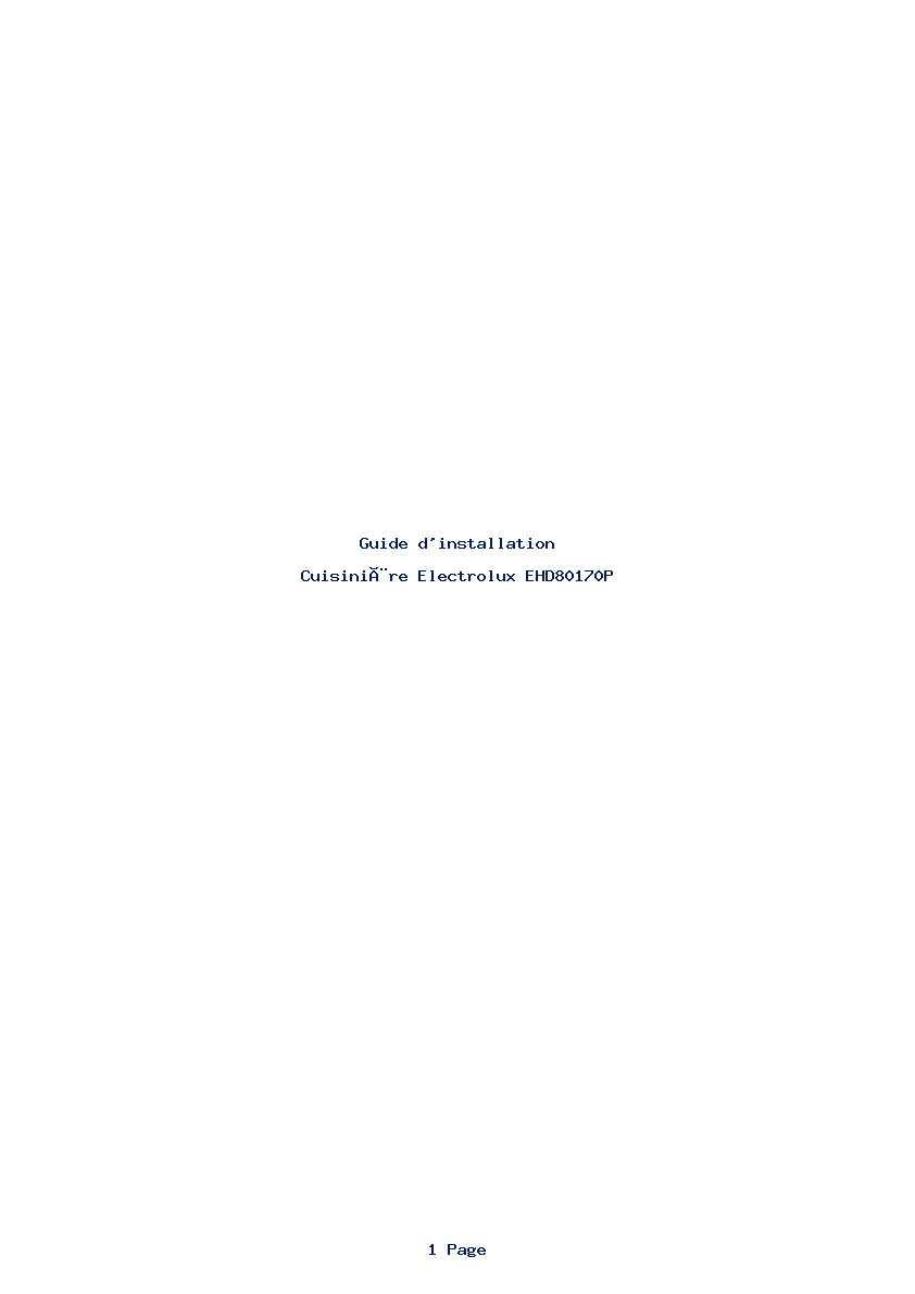 Page 1 de la notice Guide d'installation Electrolux EHD80170P