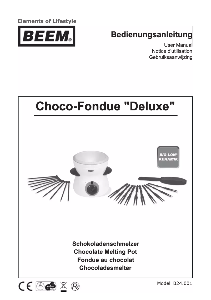 Page 1 de la notice Manuel utilisateur BEEM Choco-Fondue Deluxe B24.001
