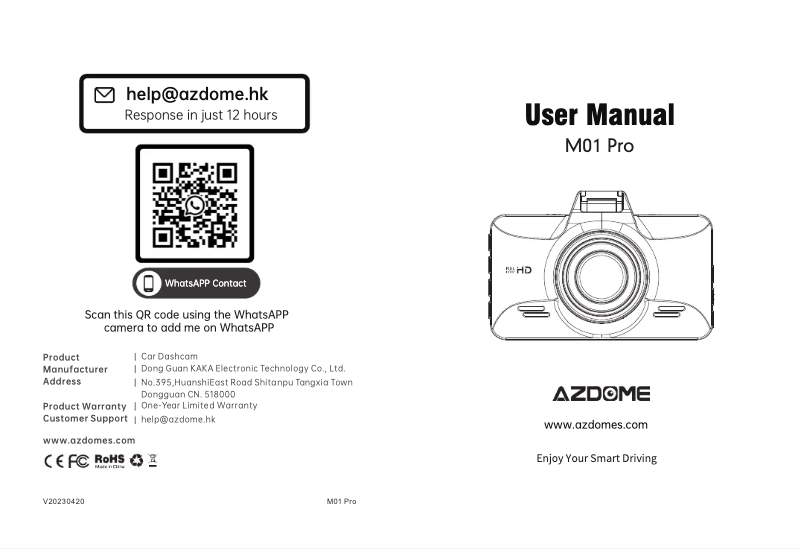 Page 1 of the manual User Manual AZDome M01 Pro