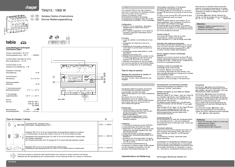 Page 1 of the manual User Manual Hager TXA215