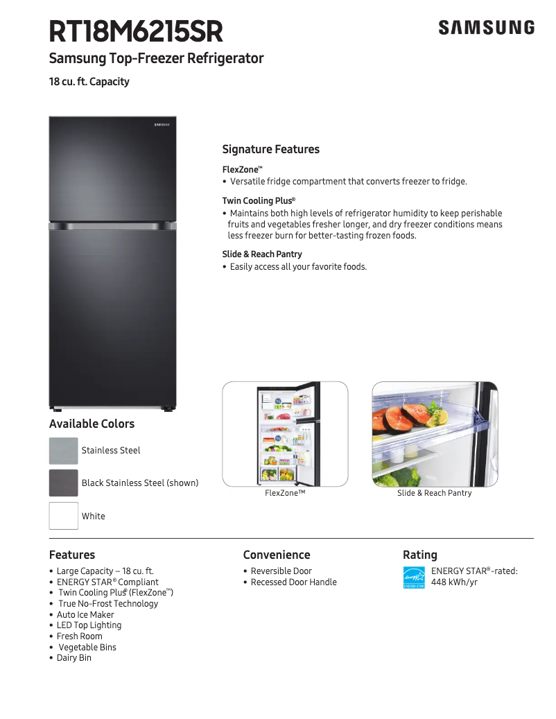 Page 1 de la notice Fiche technique Samsung RT18M6215SG