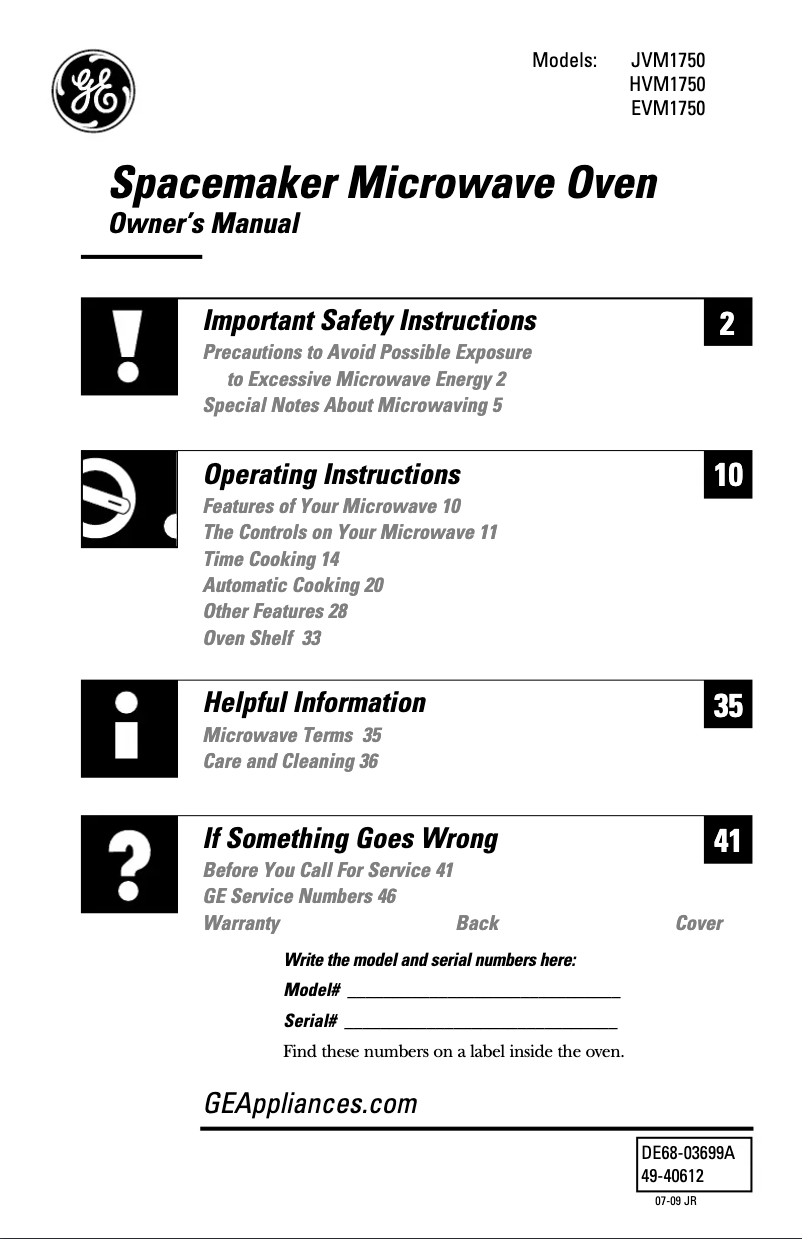 Page 1 de la notice Manuel utilisateur GE JVM1750SPSS