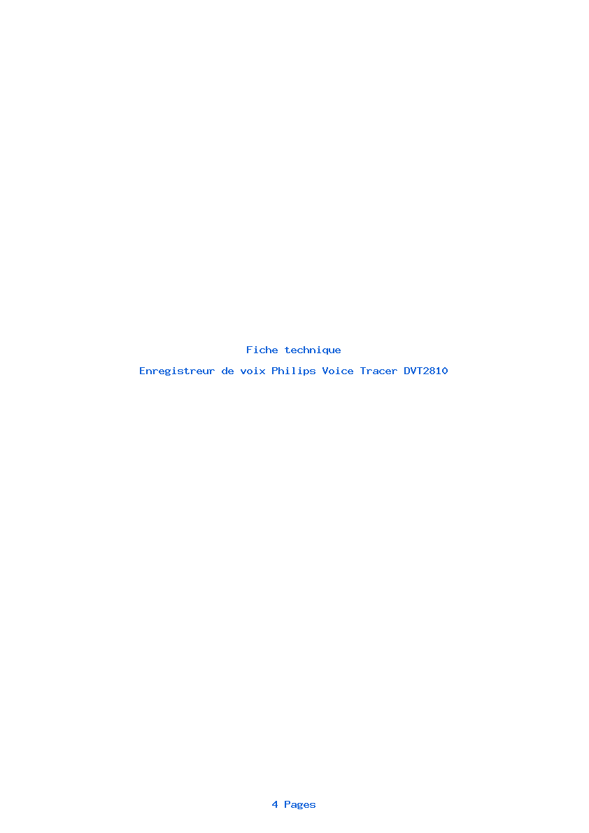 Page 1 de la notice Fiche technique Philips Voice Tracer DVT2810