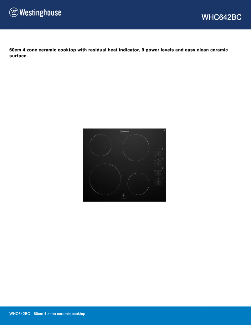 Página 1 del manual Ficha técnica Westinghouse WHC642BC