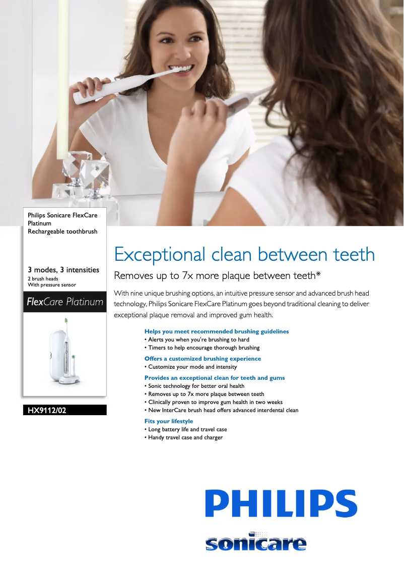Page 1 de la notice Fiche technique Philips Sonicare FlexCare Platinum HX9112