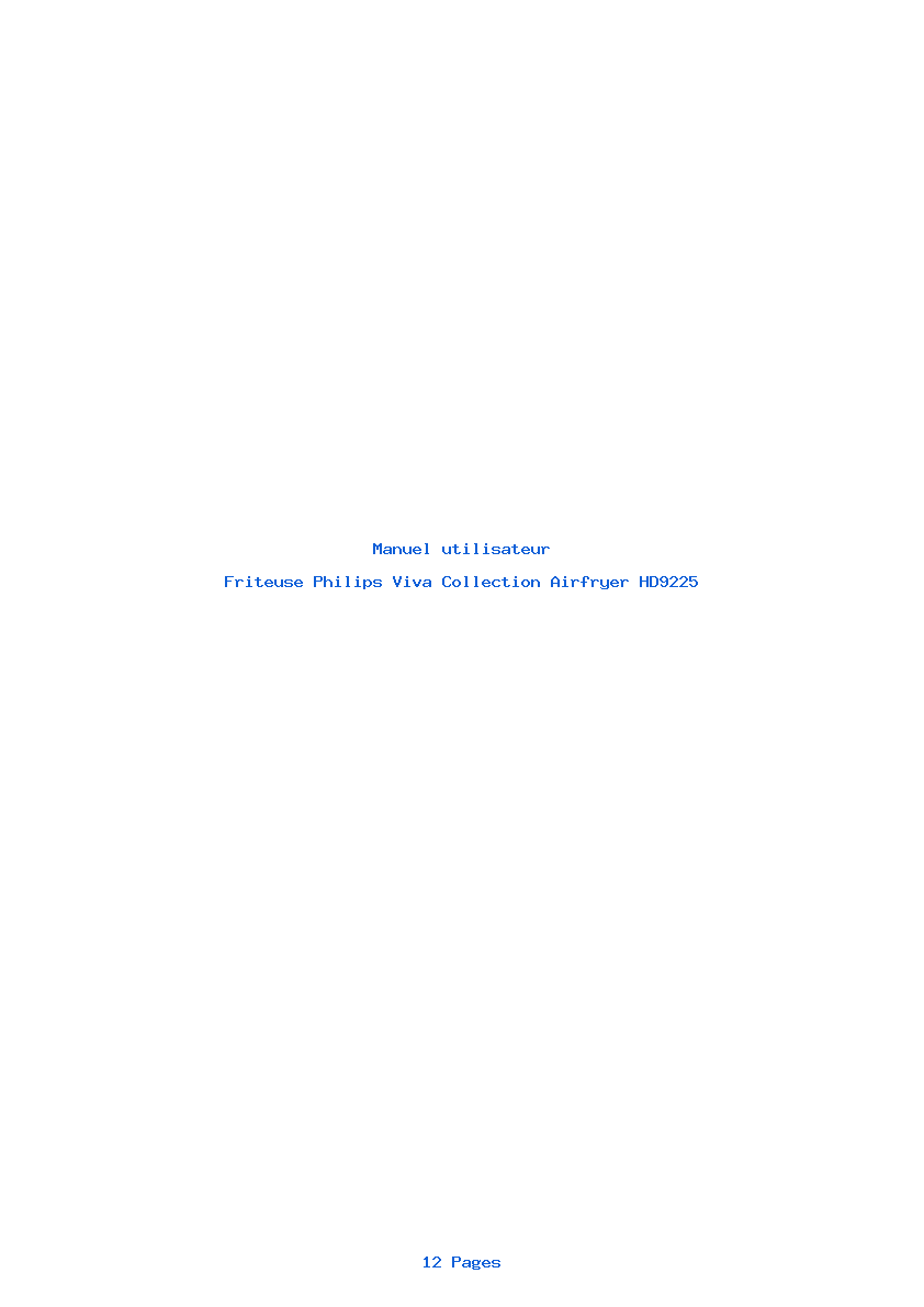 Page 1 de la notice Manuel utilisateur Philips Viva Collection Airfryer HD9225