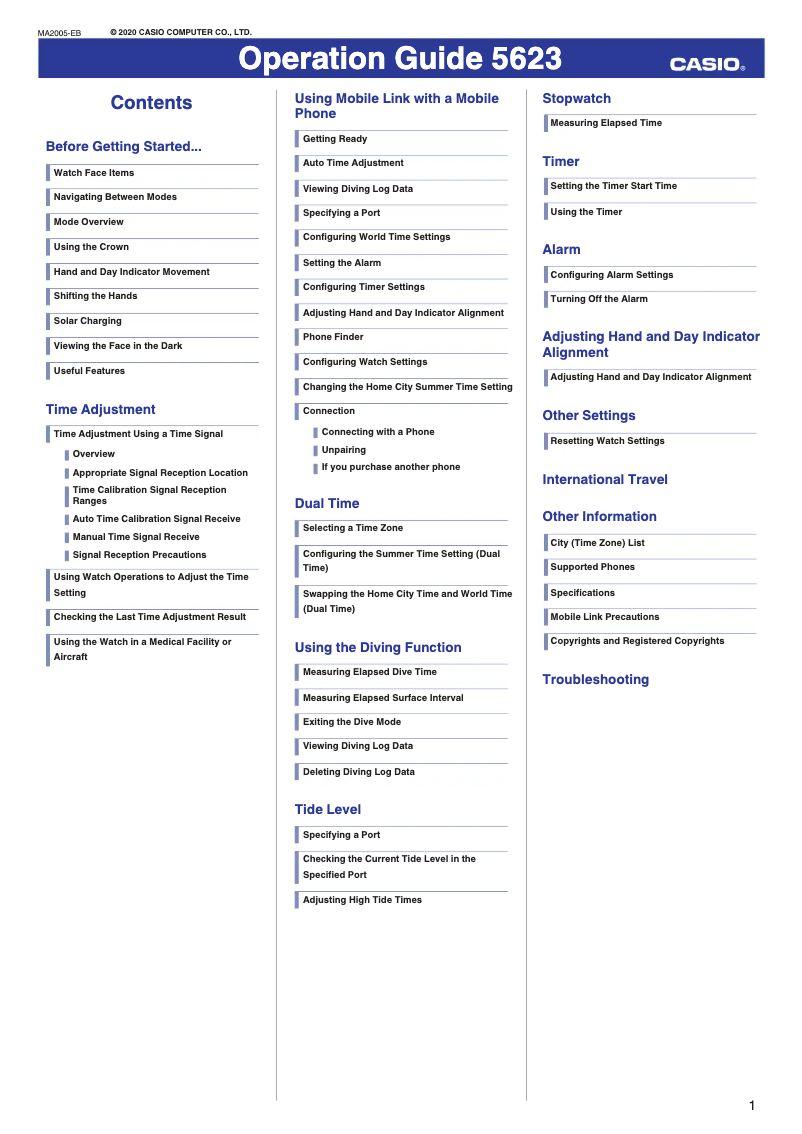 Page 1 de la notice Manuel utilisateur Casio G-Shock GWF-A1000-1AER