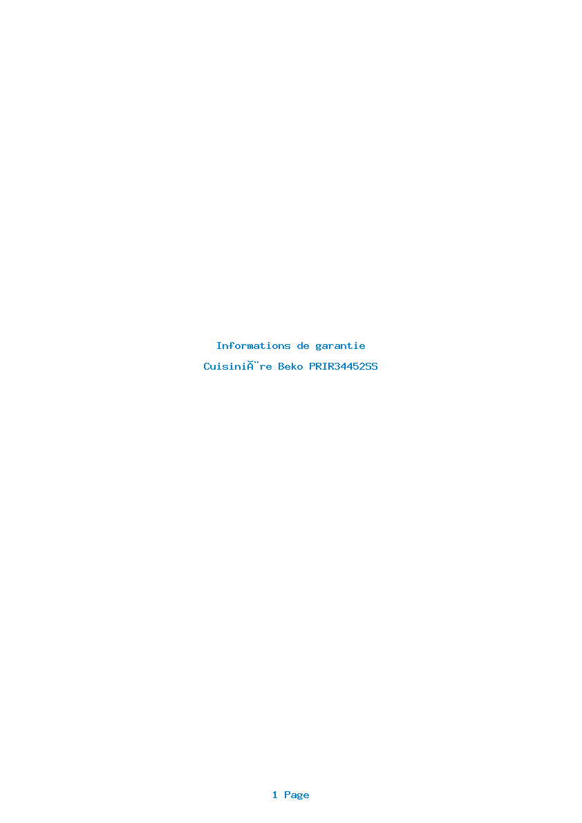 Page 1 de la notice Informations de garantie Beko PRIR34452SS