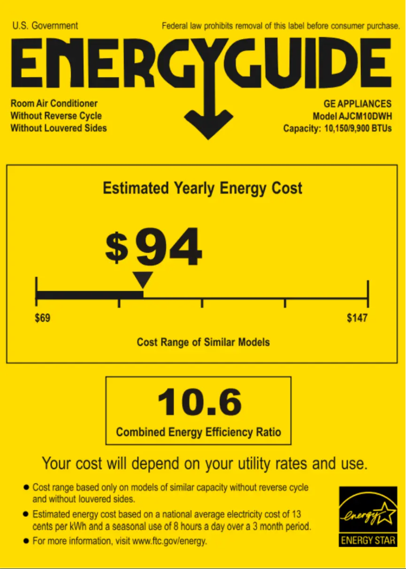 Página 1 del manual Etiqueta energética GE AJCM10DWH