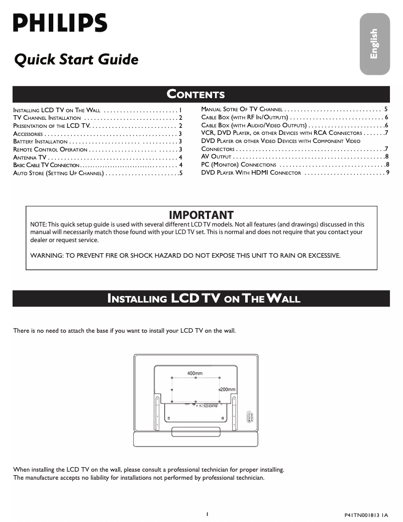 Image de la première page du manuel de l'appareil 42TA1800