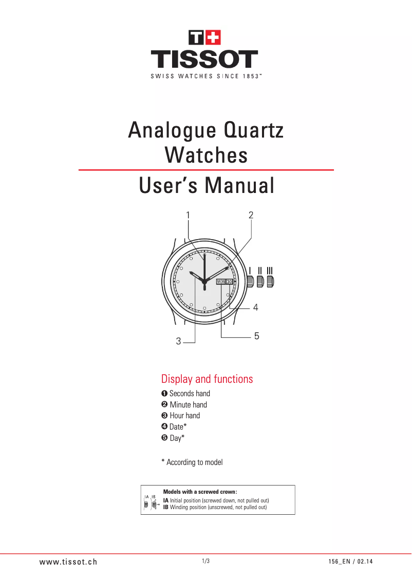 Page 1 de la notice Manuel utilisateur Tissot T033.210.16.111.00