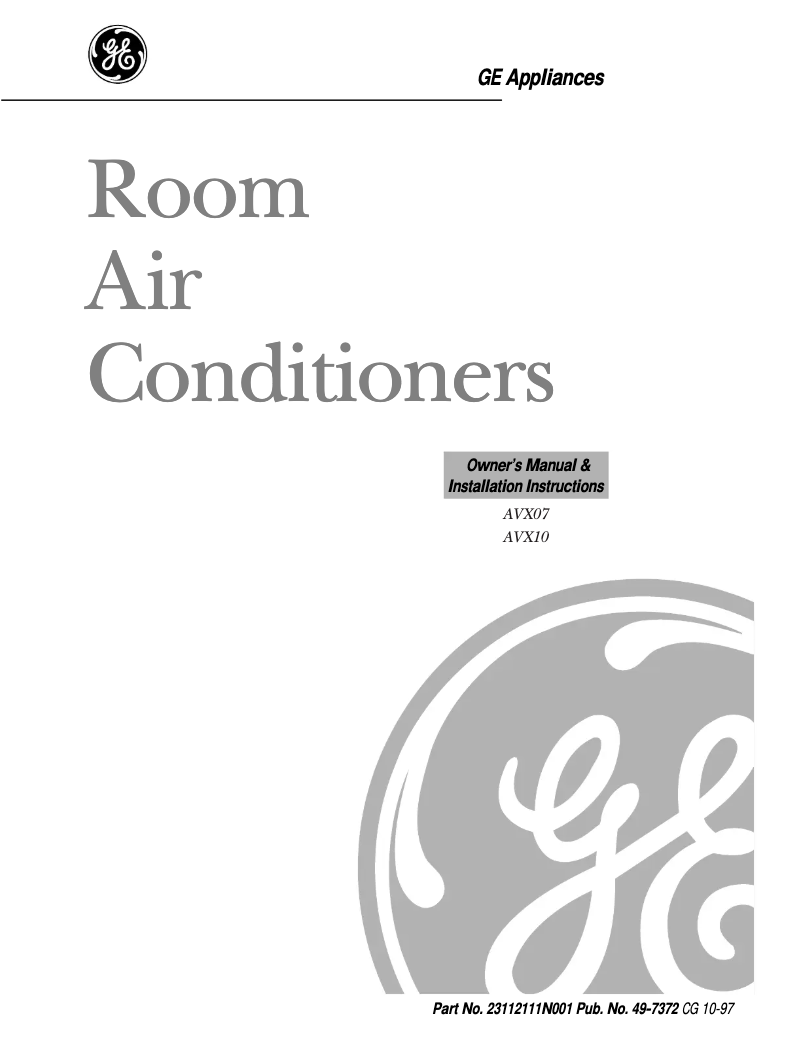 Page 1 de la notice Manuel d'utilisation et d'entretien GE AVX07FB