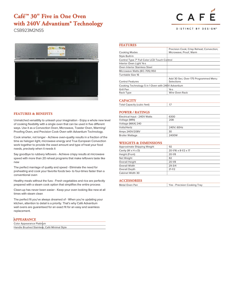 Page n°1 - Fiche technique GE CSB923M2NS5