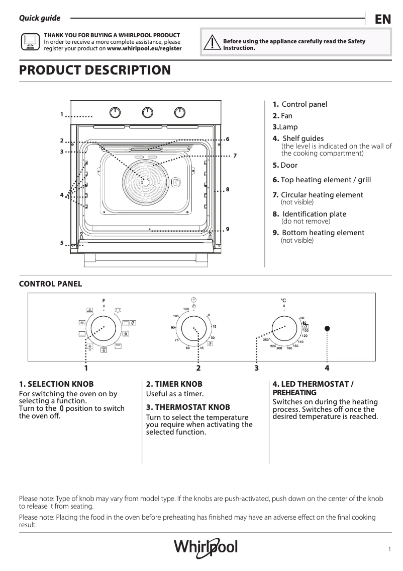 Page 1 de la notice Guide d'installation Whirlpool OMK38HU0X
