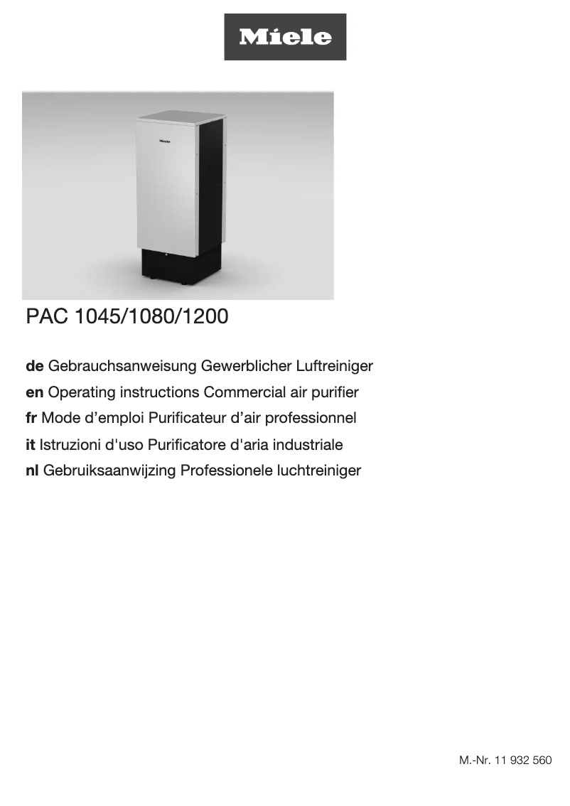 Page 1 de la notice Manuel utilisateur Miele PAC 1200