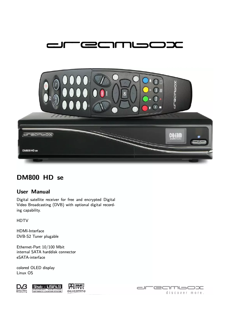 Página 1 del manual Manual de usuario Dreambox DM800 HD se V2