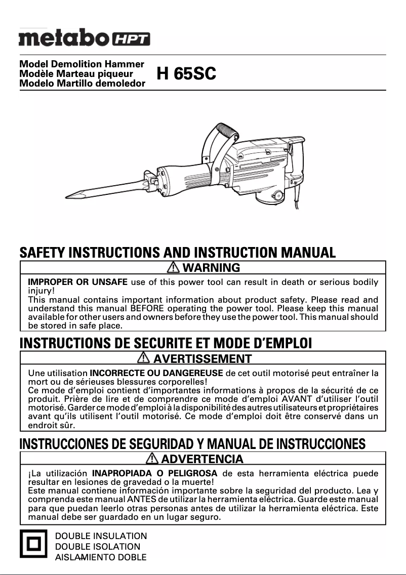 Page 1 de la notice Manuel utilisateur Metabo H 65SC