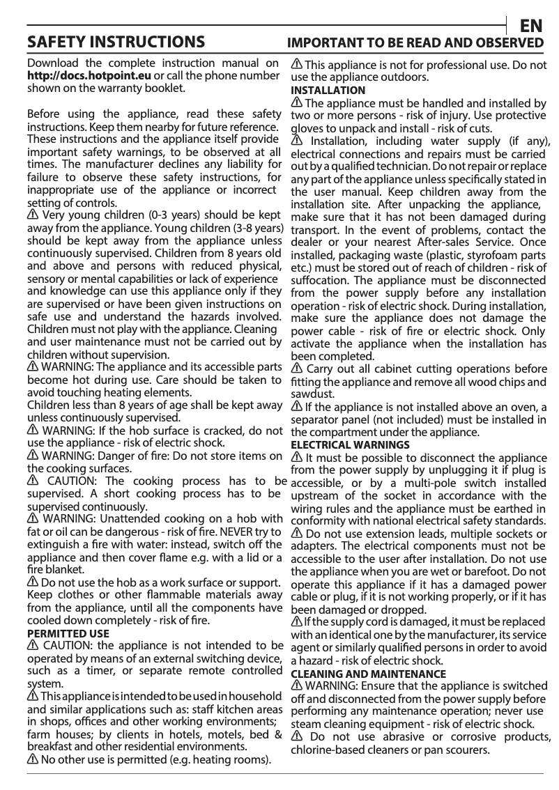 Page 1 of the manual User Manual Hotpoint HR 636 A