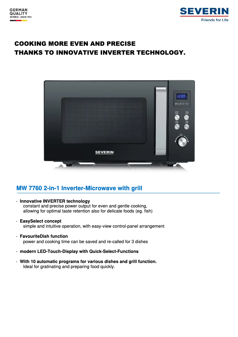 Page 1 de la notice Fiche technique Severin MW 7760