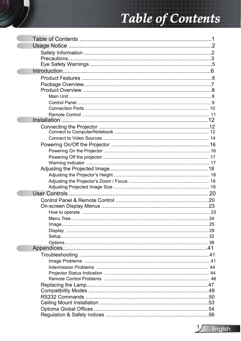 Page 1 de la notice Manuel utilisateur Optoma EP761